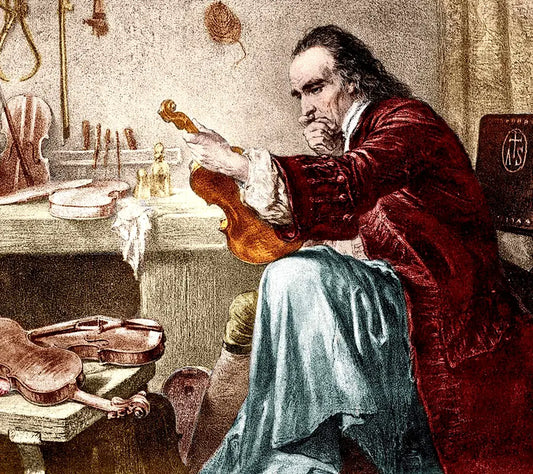 Fiddlover 11.1 A romanticized print of Antonio Stradivari examining an instrument