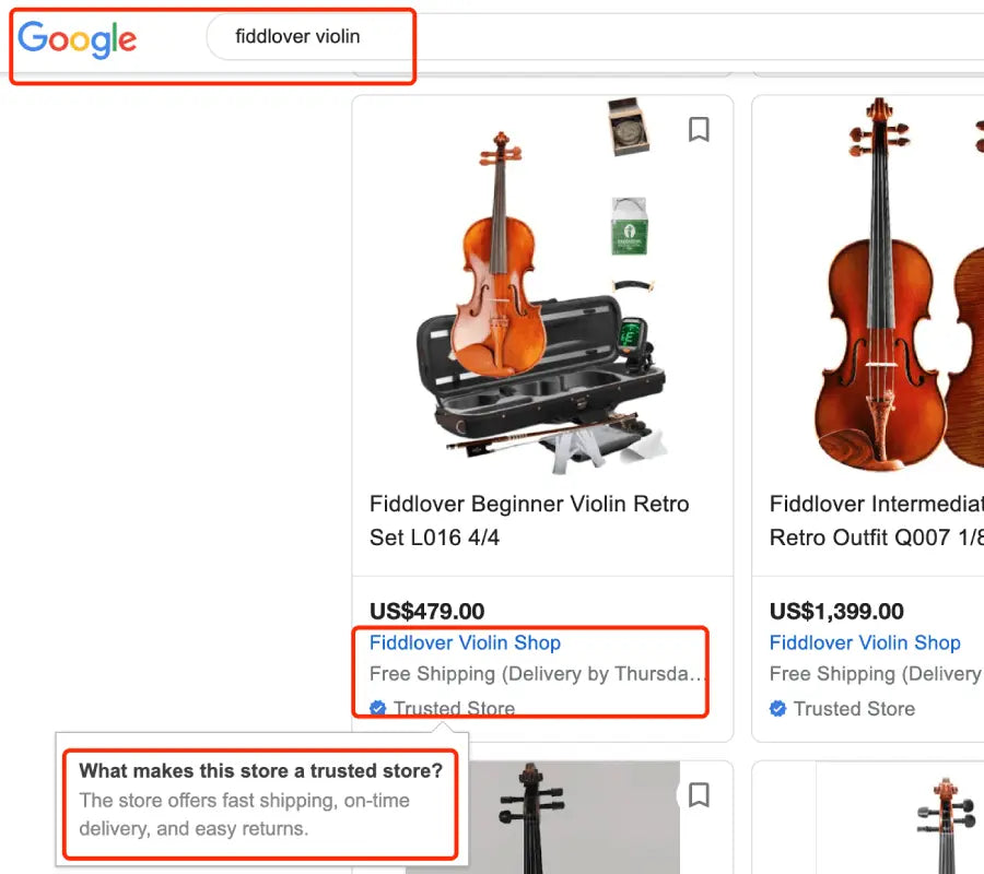 Fiddlover Violin Store Becomes Google Trusted Store