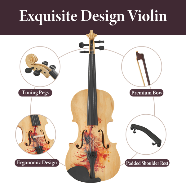 Full-Size Phoenix Carved Violin Outfit for Beginners & Artistic Performances-5