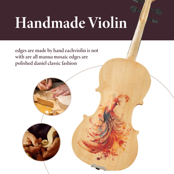 Full-Size Phoenix Carved Violin Outfit for Beginners & Artistic Performances-3
