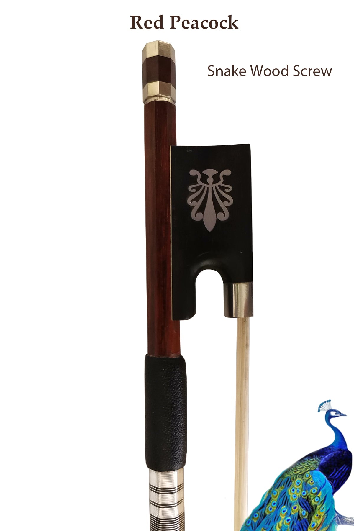 Brazilwood Violin Bow Peacock Carved Frog Elegant Quality B202