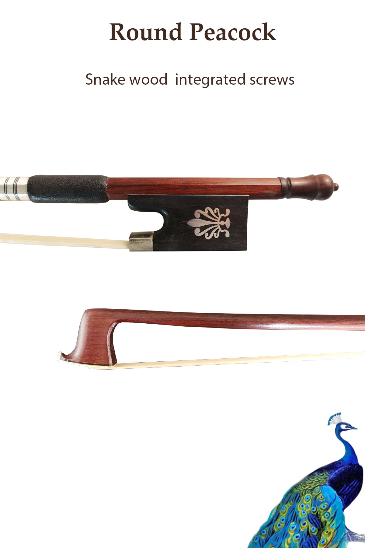 Brazilwood Violin Bow Peacock Carved Frog Elegant Quality B202