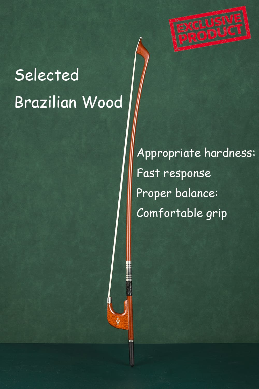 Premium Brazilian Wood German Bass Bow – Elegant Snakewood Frog 4