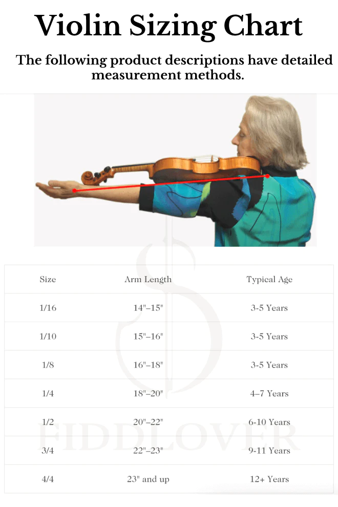 Fiddlover violin sizing chart