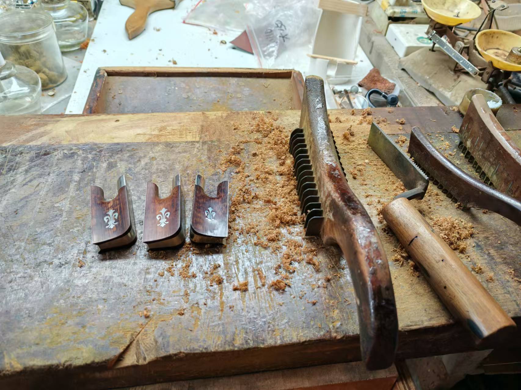 French Style Double Bass Bow B1174 - Snake Wood Frog 7