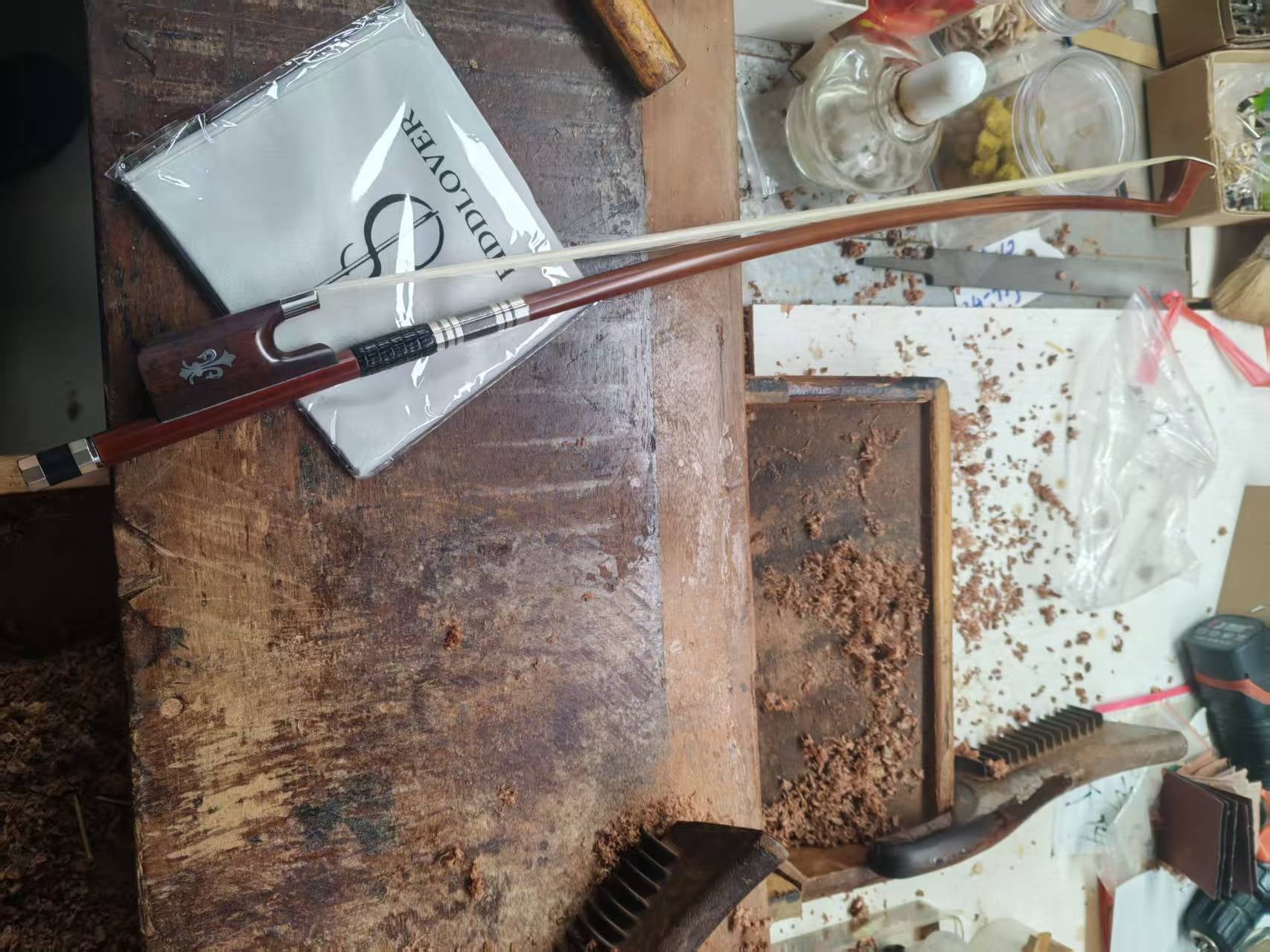 French Style Double Bass Bow B1174 - Snake Wood Frog 7