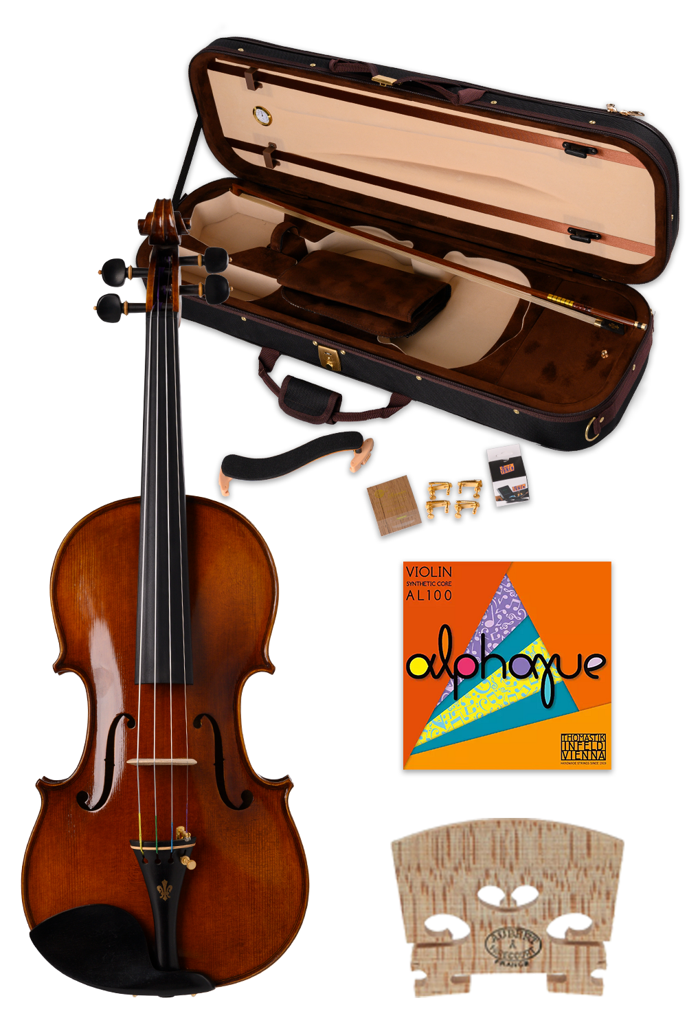 Intermediate Violin Set W Aubert Bridge Thomastik AL100 Strings
