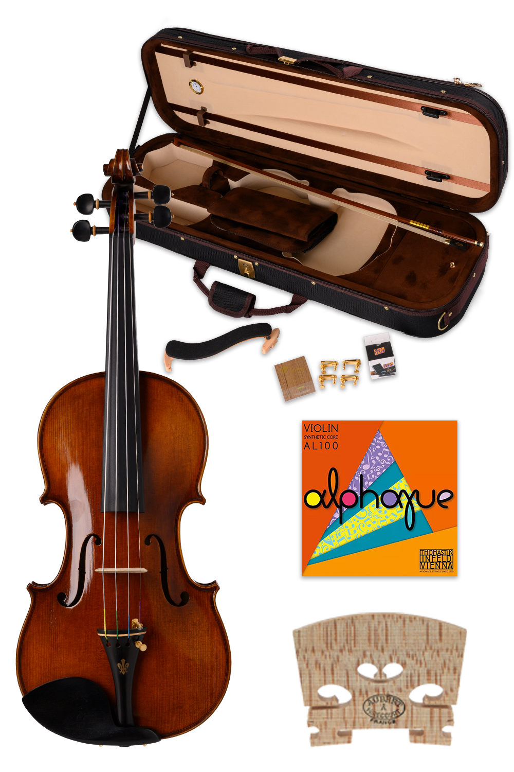 Intermediate Violin Set WAubert Bridge, Thomastik AL100 Strings