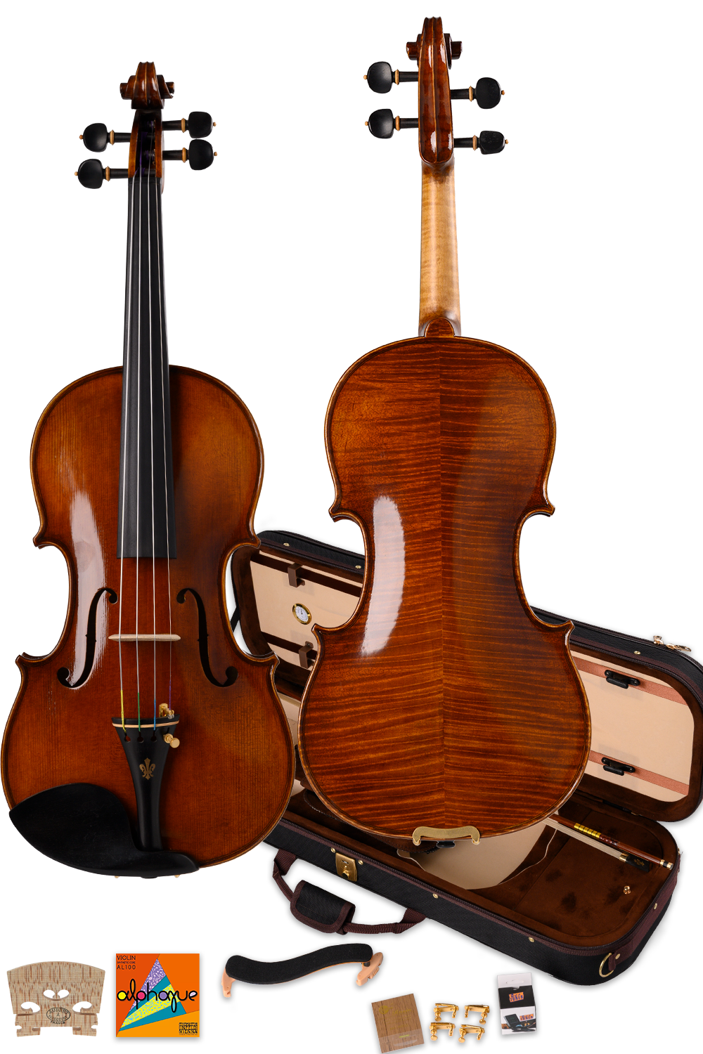 Intermediate Violin Set W bow strings case rosin maple